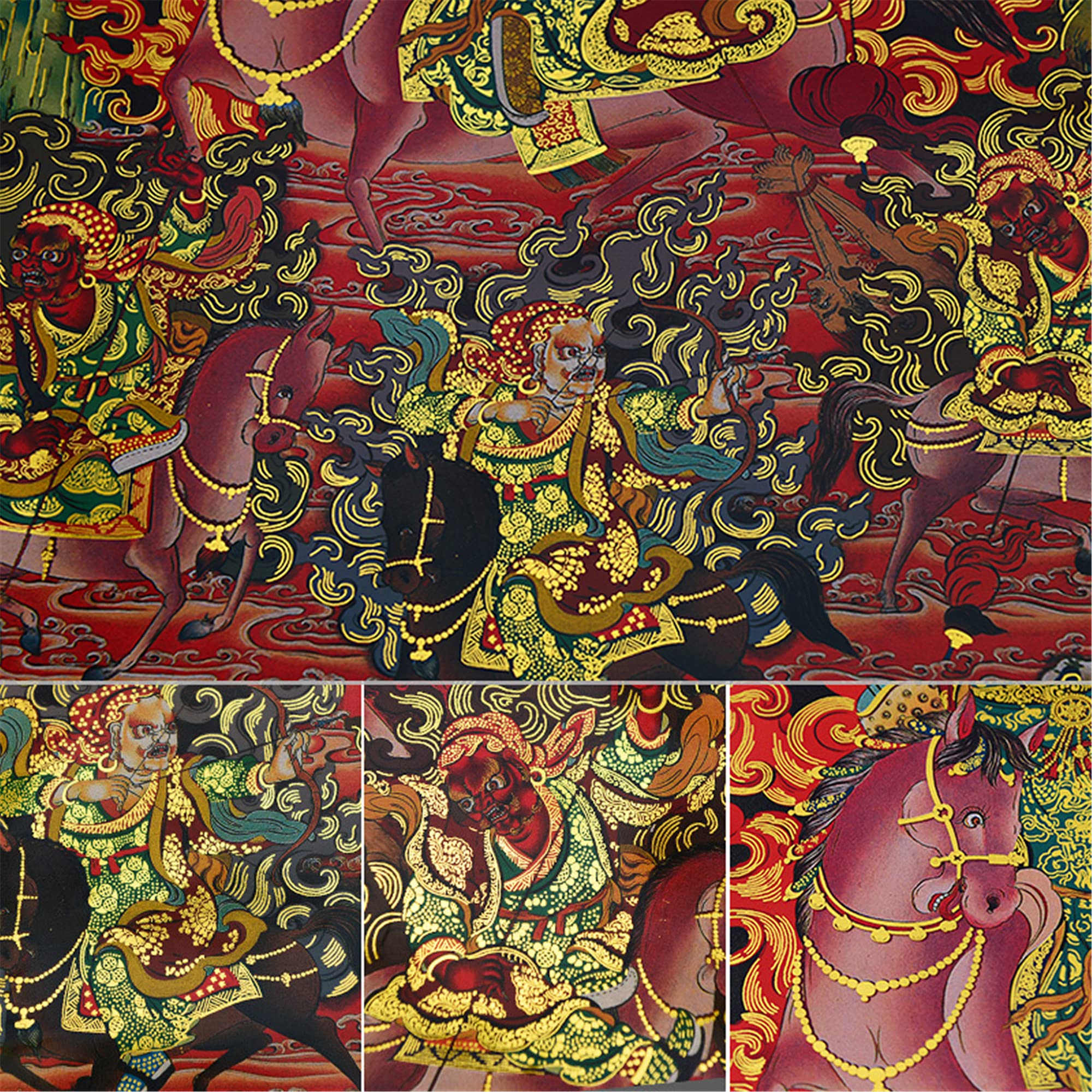 Gandhanra Thangka Tibetano - Tsiu Marpo Thangka - Arazzo di Buddha a Stampa Dorata per Decorazione Zen, Meditazione, Rilassamento Spirituale e Pace