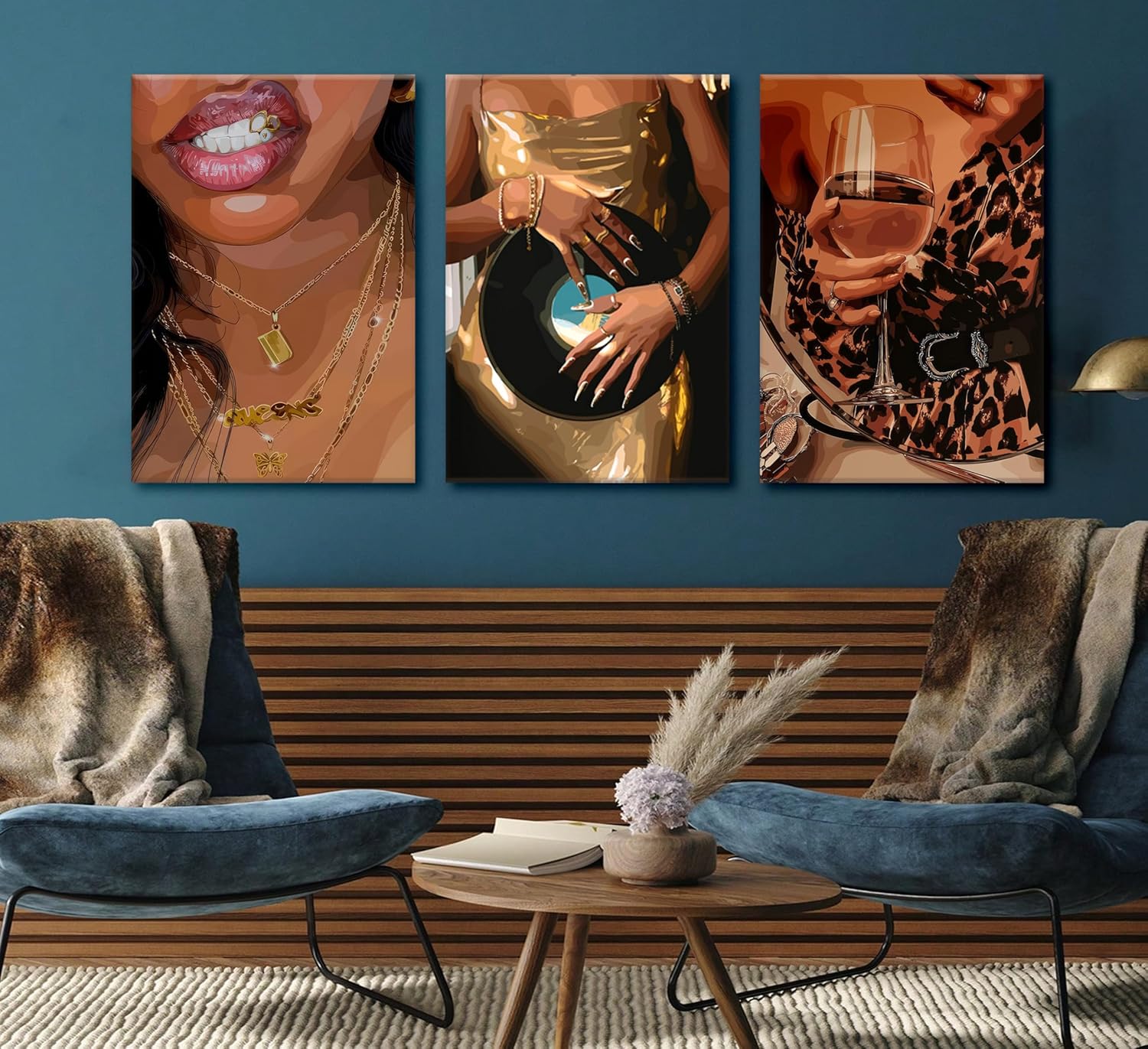 3 Pcs Black Woman Canvas Wall Art Fashion African American Women Wall Decor Trendy Abstract Black Girl Poster Prints Artwork for Bedroom Living Room Office Home Decoration