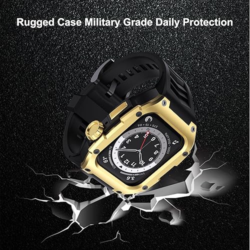 Miniatura 3 de GELISHI Correa compatible con Apple Watch Band de 1.772 pulgadas Series 9Series 8 7, carcasa resistente de metal inoxidable resistente con correa