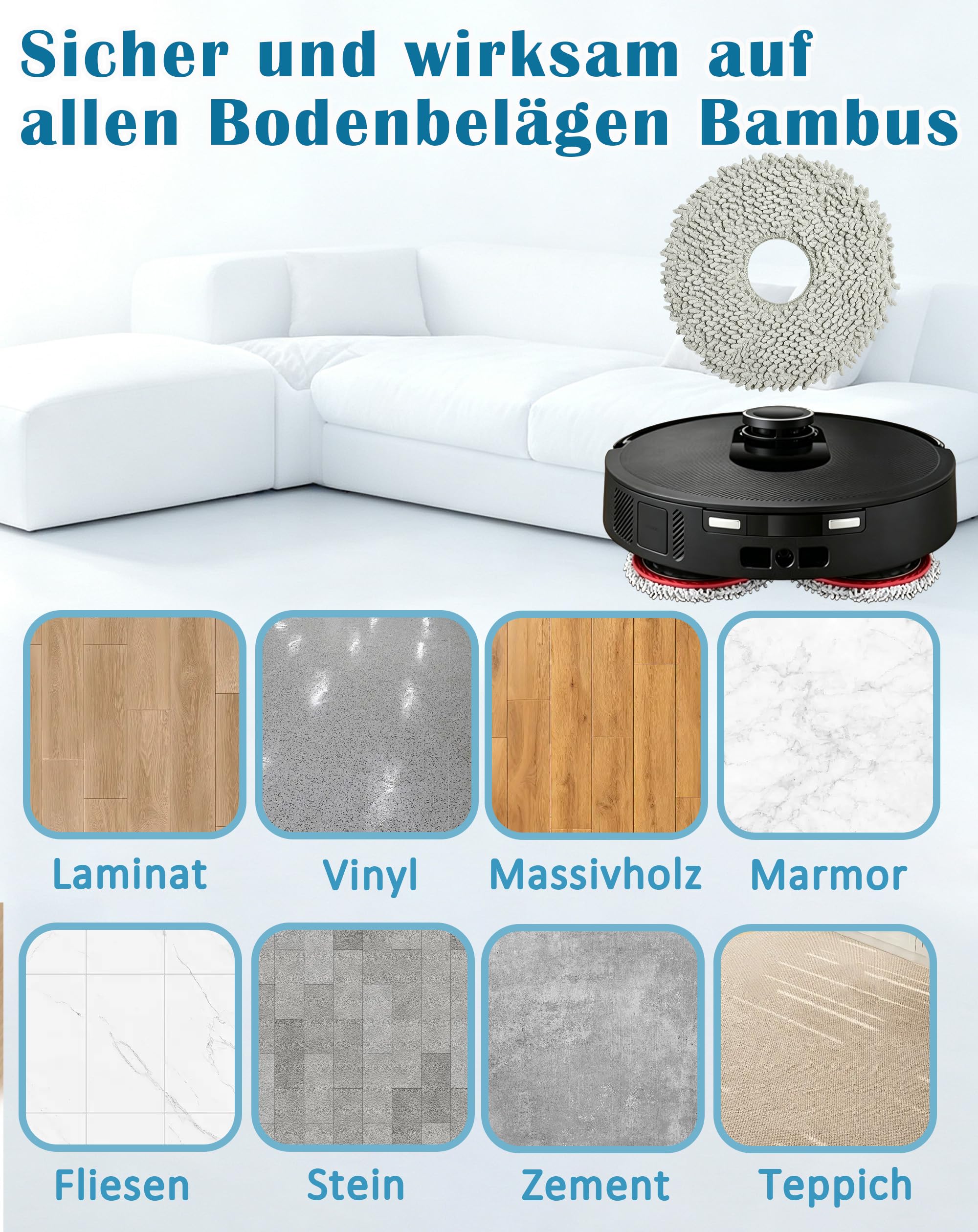 BHZRMP3 - Juego de 6 almohadillas de repuesto con función rotativa compatibles con aspiradoras Bosch BCRDW3B y BCRDW3BX Spotless Max/Cam, limpieza en húmedo eficiente para todo tipo de suelos duros