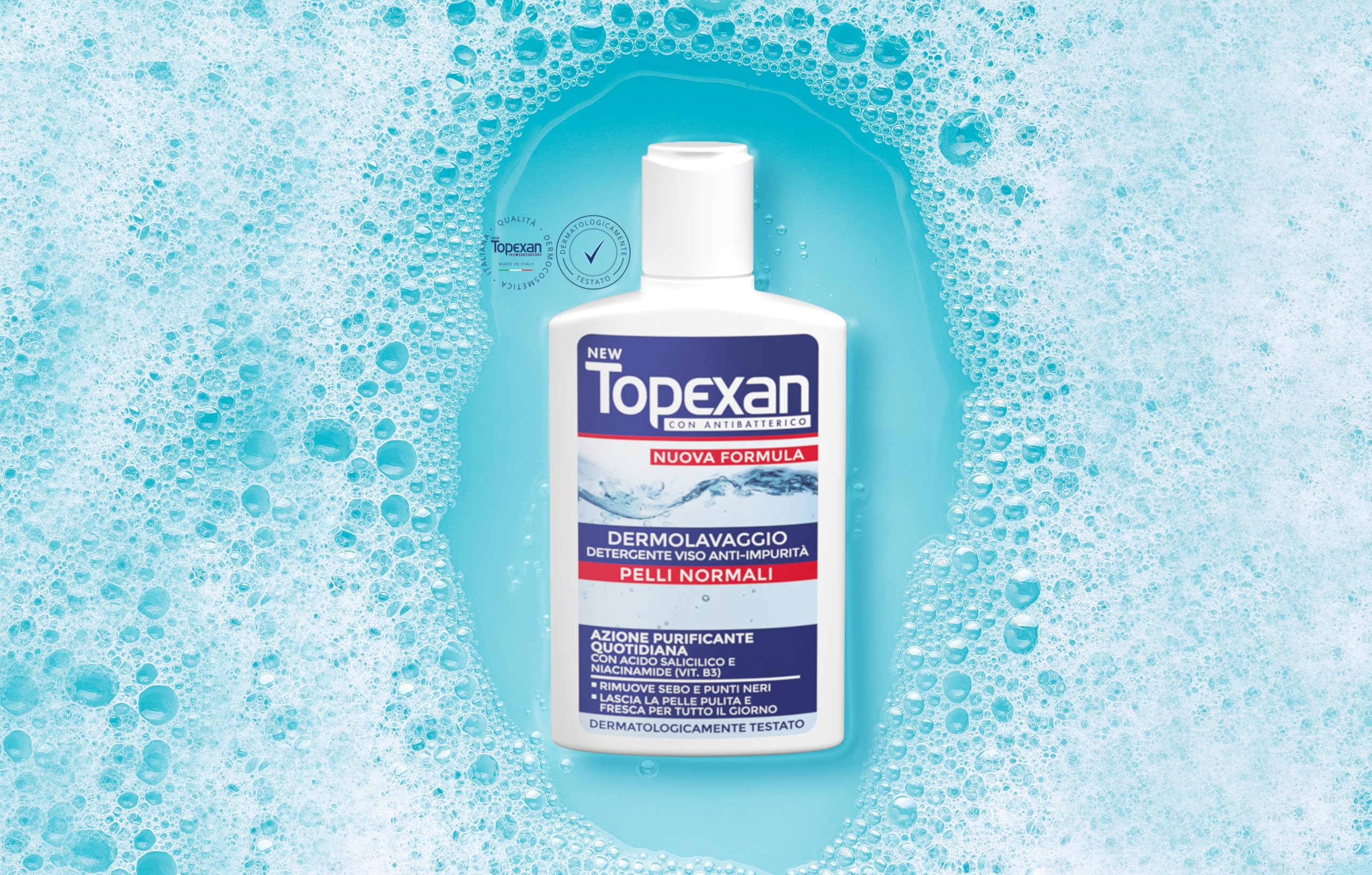 NEW TOPEXAN Dermolavaggio Anti-impurità - Detergente viso ad azione purificante - con Acido Salicilico e Niacinamide - Rimuove sebo e punti neri - Uso quotidiano - 150ml