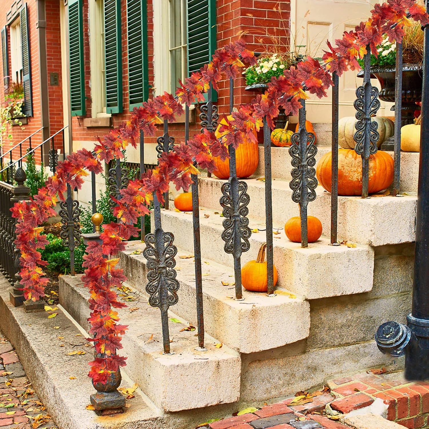 2 Pack Fall Maple Leaf Garland Decorations,Total 11.8Ft Artificial Fall Leaves Hanging Vine Foliage Garland Fall Autumn Thanksgiving Decor Indoor Outdoor Home Fireplace Wedding Party(Orange Red)