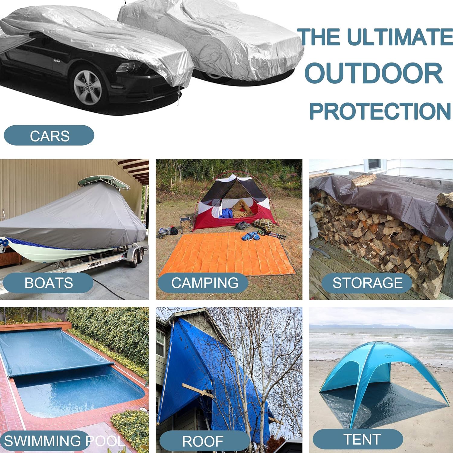 Heavy Duty Tarp 11x20 Ft Tarpaulin with 48 Free Ball Bungee Cords 8 Oz Per Square Yard Sunshades Depot 18 Mil Thick Cover Waterproof Canopy Tent Multi-Purpose Shelter with Grommets