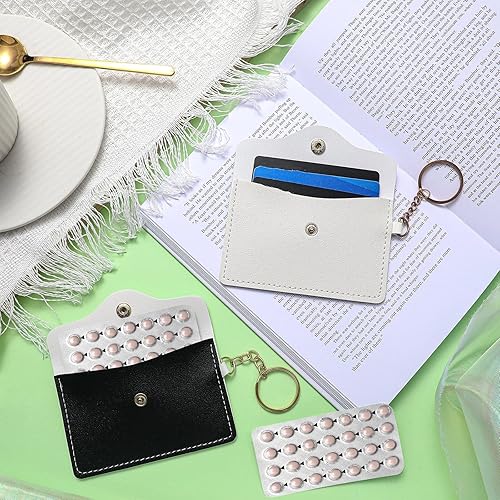 Miniatura 5 de Tondiamo Paquete de 2 fundas para píldoras para control de natalidad, de piel sintética, pastillero de 4.33 x 3 pulgadas, con llavero para