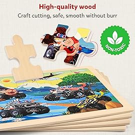 SYNARRY Large Wooden Monster Truck Puzzles for Kids Gift Box(12.2*9.4 in) - FSC Certified, 24 Piece Puzzles for Toddlers 3-5, Wood Puzzle for Kids Ages 4-6, Toys Gifts for 3 4 5 6 Year Old Boys Girls