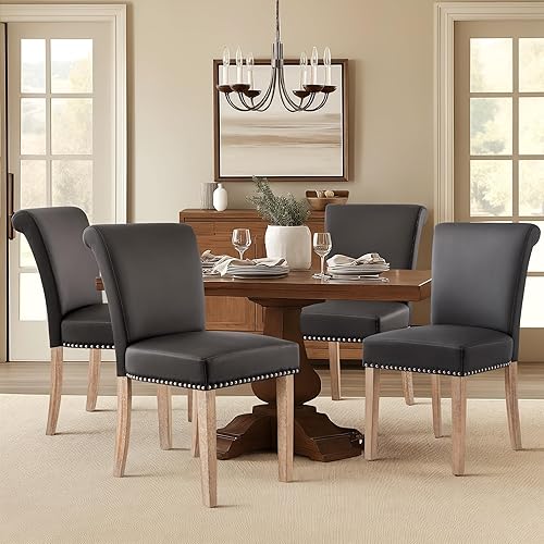 Vista 33 de CHUN YI Juego de 6 sillas de comedor de cuero, sillas laterales tapizadas Parsons para comedor, cocina, restaurante con patas de madera resistentes