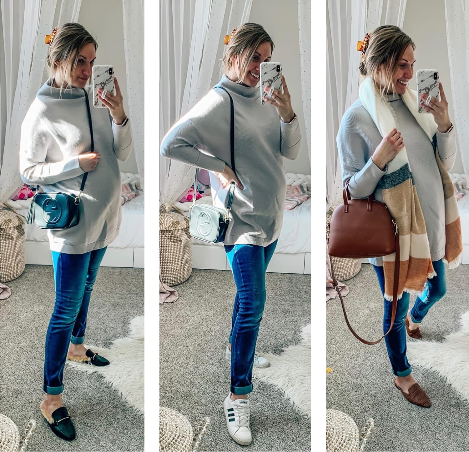 MISSJOY Women Casual Turtleneck Batwing Sleeve Slouchy Oversized Ribbed Knit Tunic Sweaters Grey : Clothing, Shoes & Jewelry