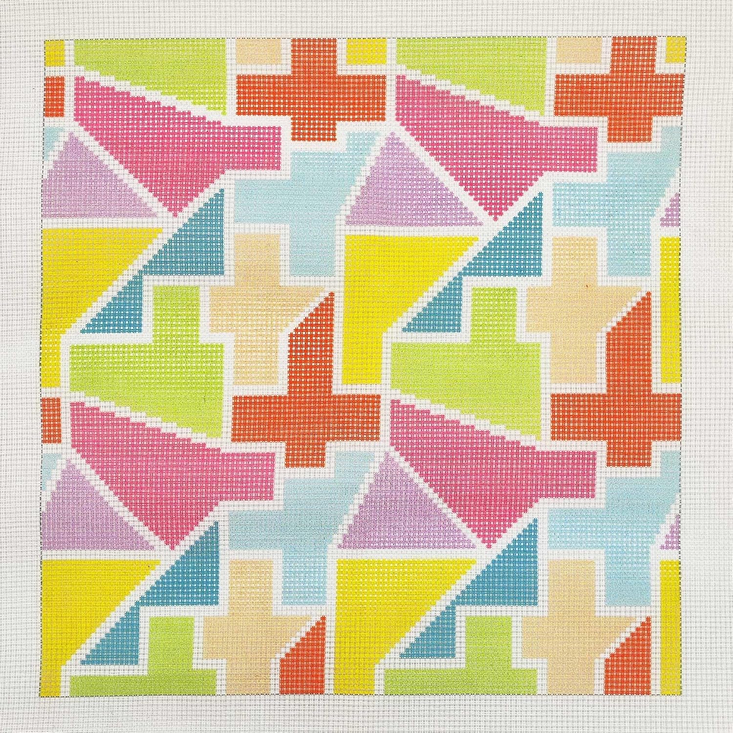 Howie's Needlepoint Needlepoint Kits for Adults, Pillow Front Cross Stitch Kit with Embroidery Pattern on Canvas, Yarn, 2 Needles and Instruction, 16 x 16inch(Bright Puzzle)