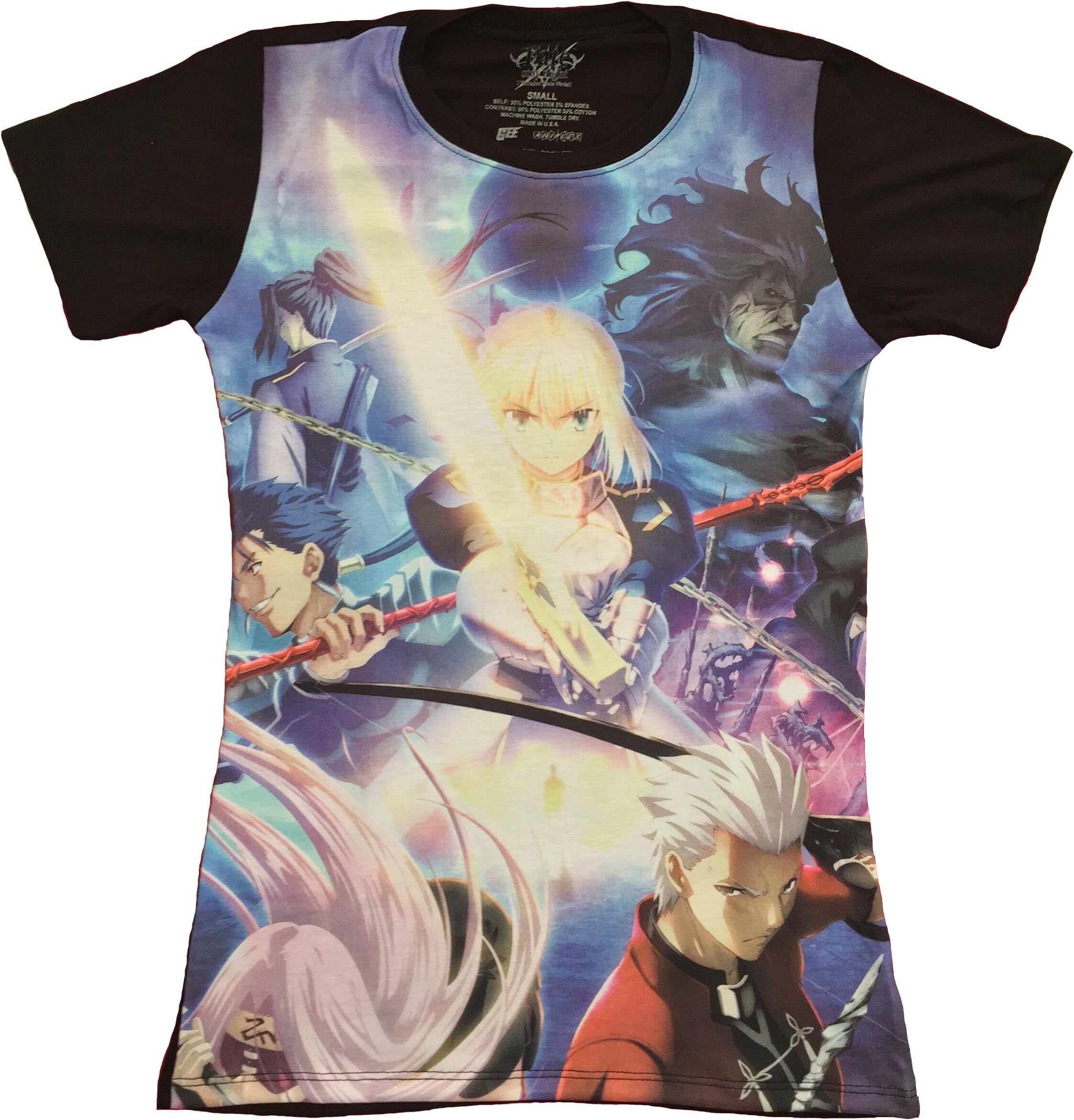 Fate Stay Night: Saber, Archer, Lancer Group Sublimation Girls T-Shirt (Medium) White