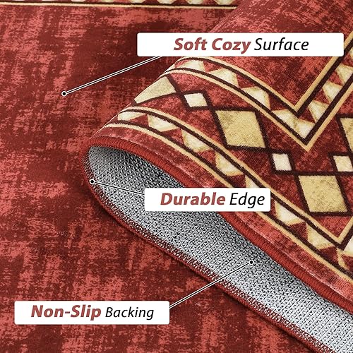 Miniatura 9 de WESTLOOM Alfombra de pasillo de 2 x 6 pies, lavable, moderna, con bordes, antideslizante, resistente a las manchas, borde geométrico, alfombra de