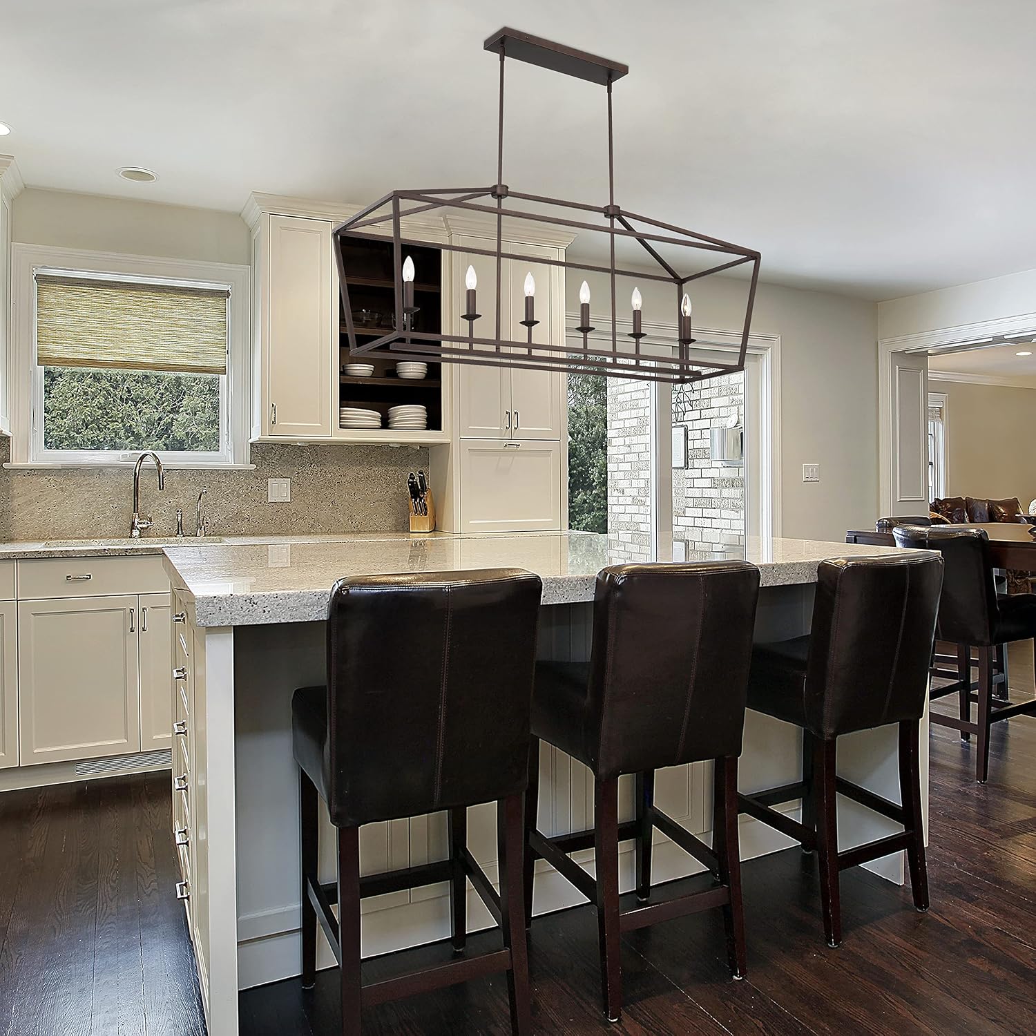 Vanity Art 6 Lights Kitchen Island Linear Pendant Chandelier | Modern Hanging Lighting Farmhouse Light Fixtures for Over Dining Table Kitchen Living Room (Oil Rubbed Bronze) 12036-ORB