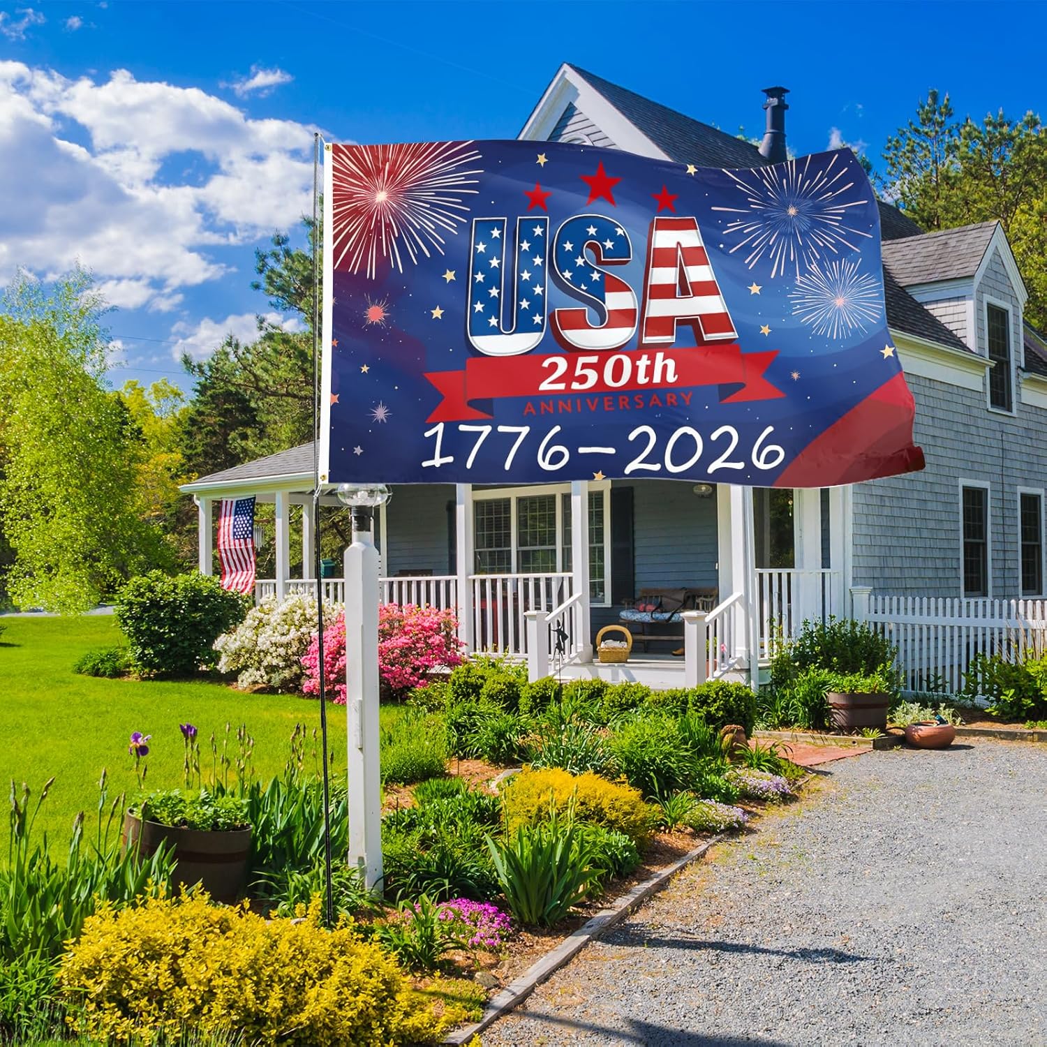 Probsin 250 Anniversary Flag 3x5 Ft USA 250th Anniversary 1776-2026 Patriotic July 4th Yard Signs Party Supplies Hanging Decor for Room House Welcome Photo Backdrop with Brass Grommets - Image 8