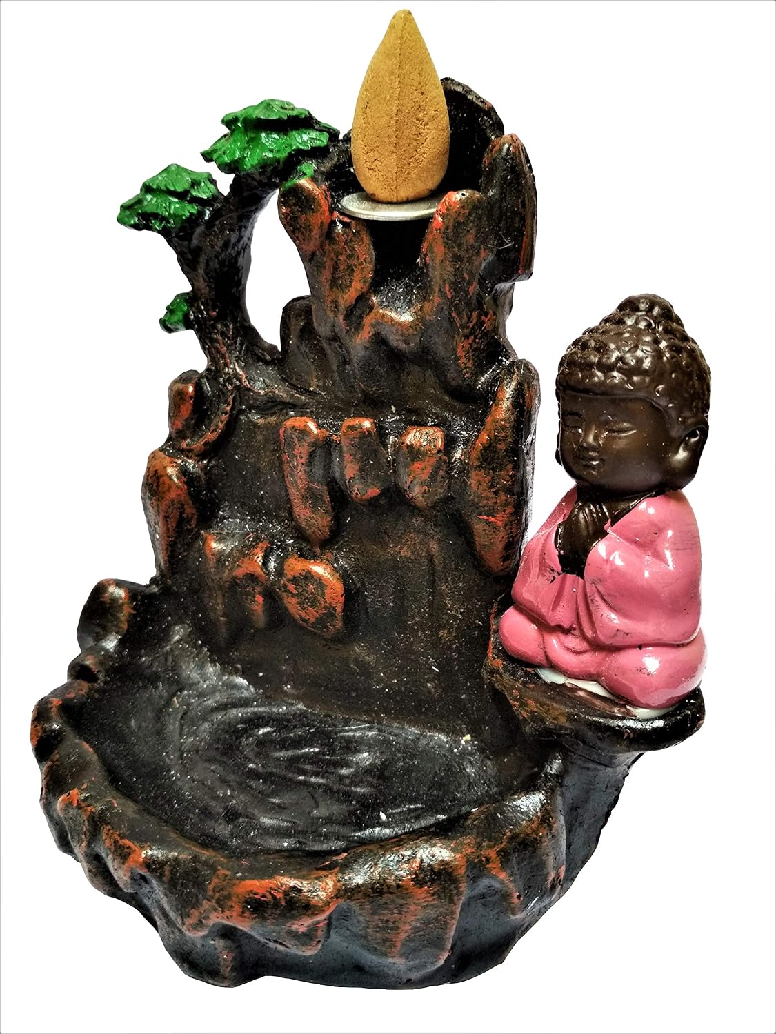 Purpledip Resin Fog Fountain with Backflow Dhoop Incense Burner & 10 Myrrh Cones: Baby Laughing Buddha (11520B)