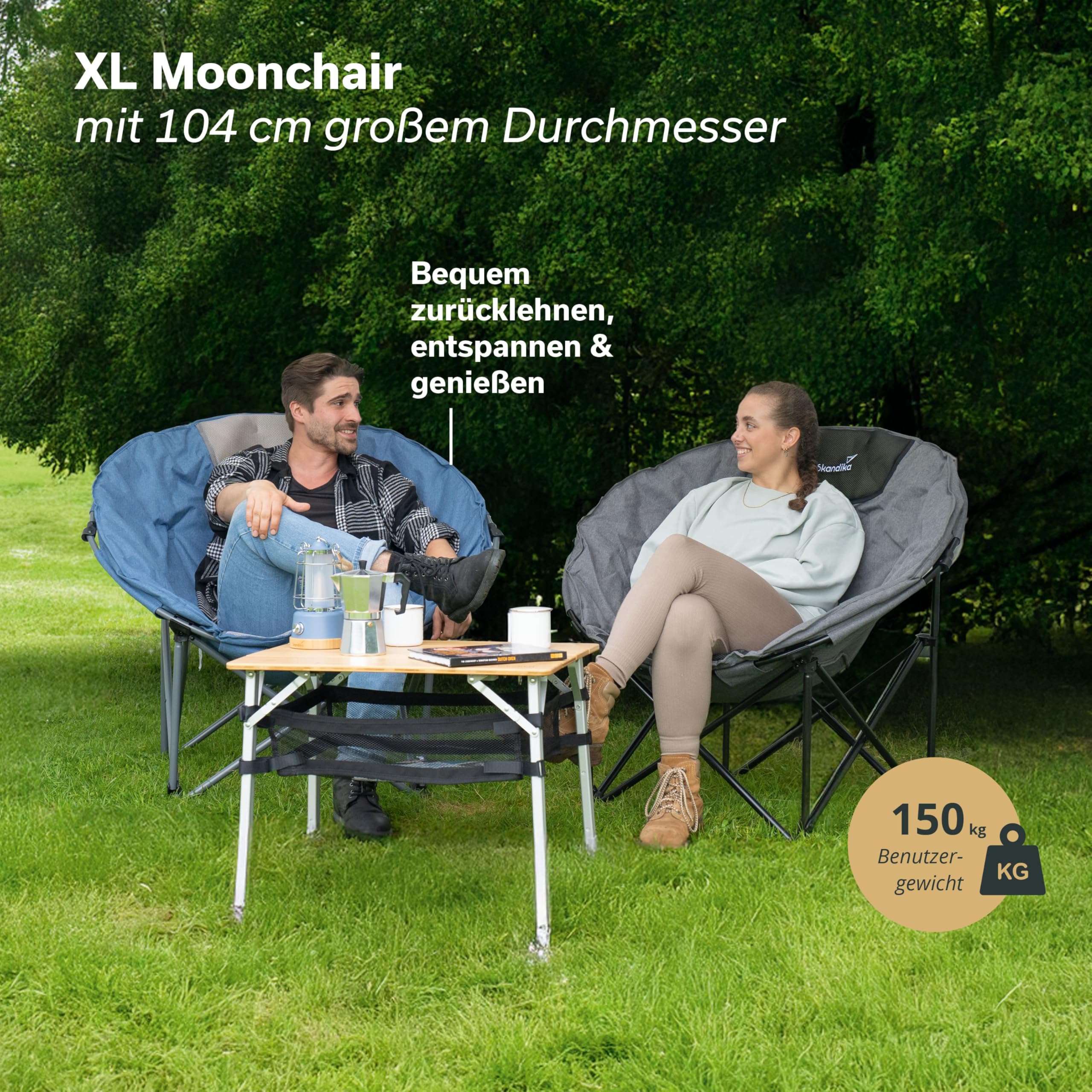 Skandika Moonchair Kupari/Kupari XL krzesło kempingowe, składane, waga użytkownika: 150 kg, miękko wyściełane, torba do przenoszenia, wygodny fotel kempingowy, składany fotel | na zewnątrz, do ogrodu,