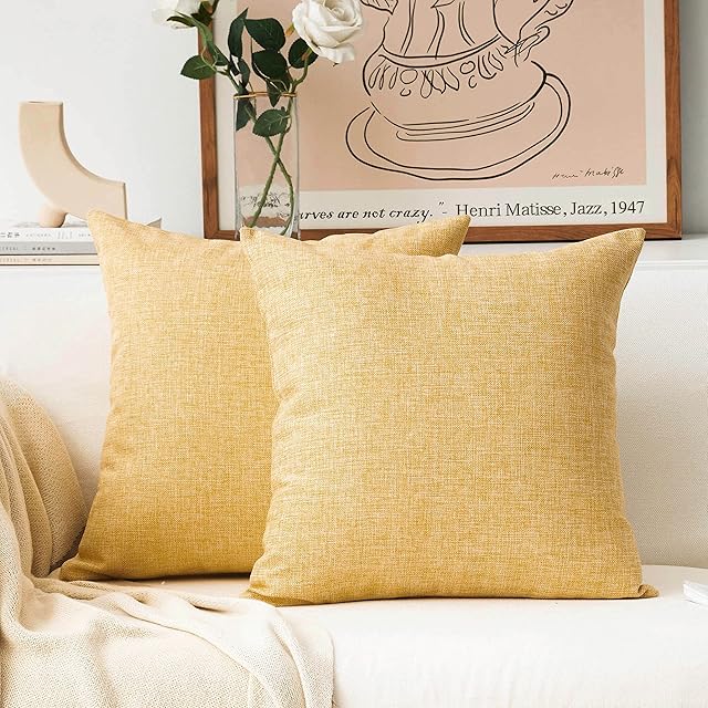 Home Brilliant Yellow Cushion Covers for Cushions Decorative Throw Pillows Covers Set of 2 Linen Large Cushion Covers for Bed Sofa Cushions, 65 x 65cm, 26 inch, Yellow