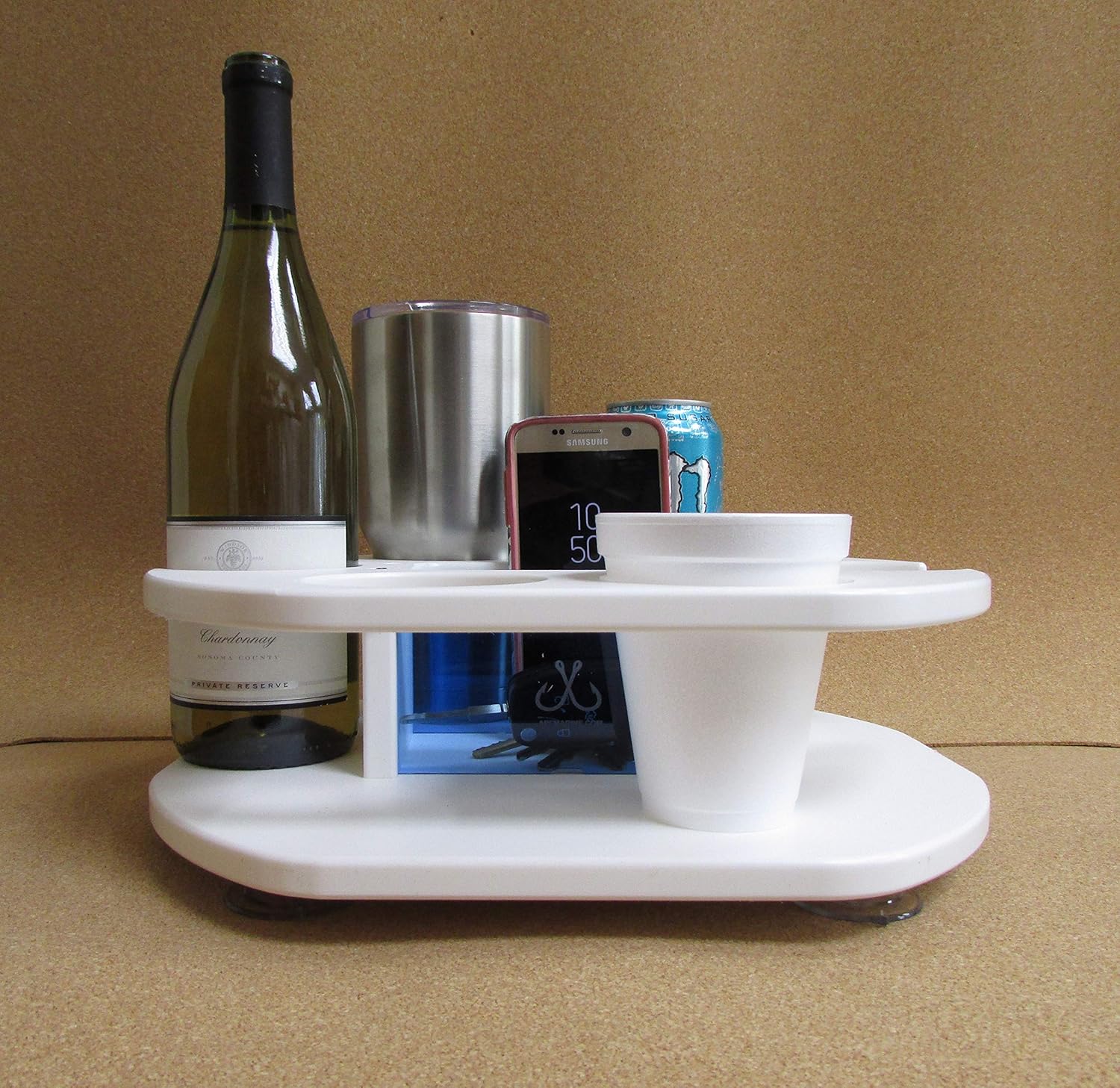 Six Beverage Cup Holder w Storage Box Catch All