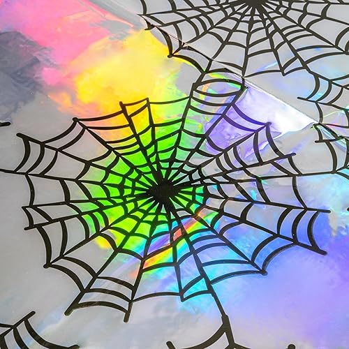Cheerland Spiderweb Tablecloth Iridescent Holographic Foil Table Cover Halloween Decorations Disposable Plastic Cloth for Ghoul Birthday Bridal Shower Spooky Gothic Christmas Party Supplies 2pcs