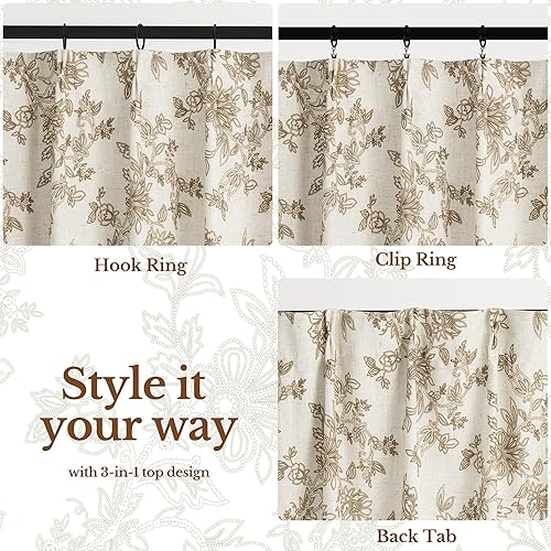 Miniatura 8 de Cortinas plisadas florales 100% opacas para dormitorio, 84 pulgadas, para sala de estar, comedor, mezcla de lino de lujo, cortinas de oscurecimiento