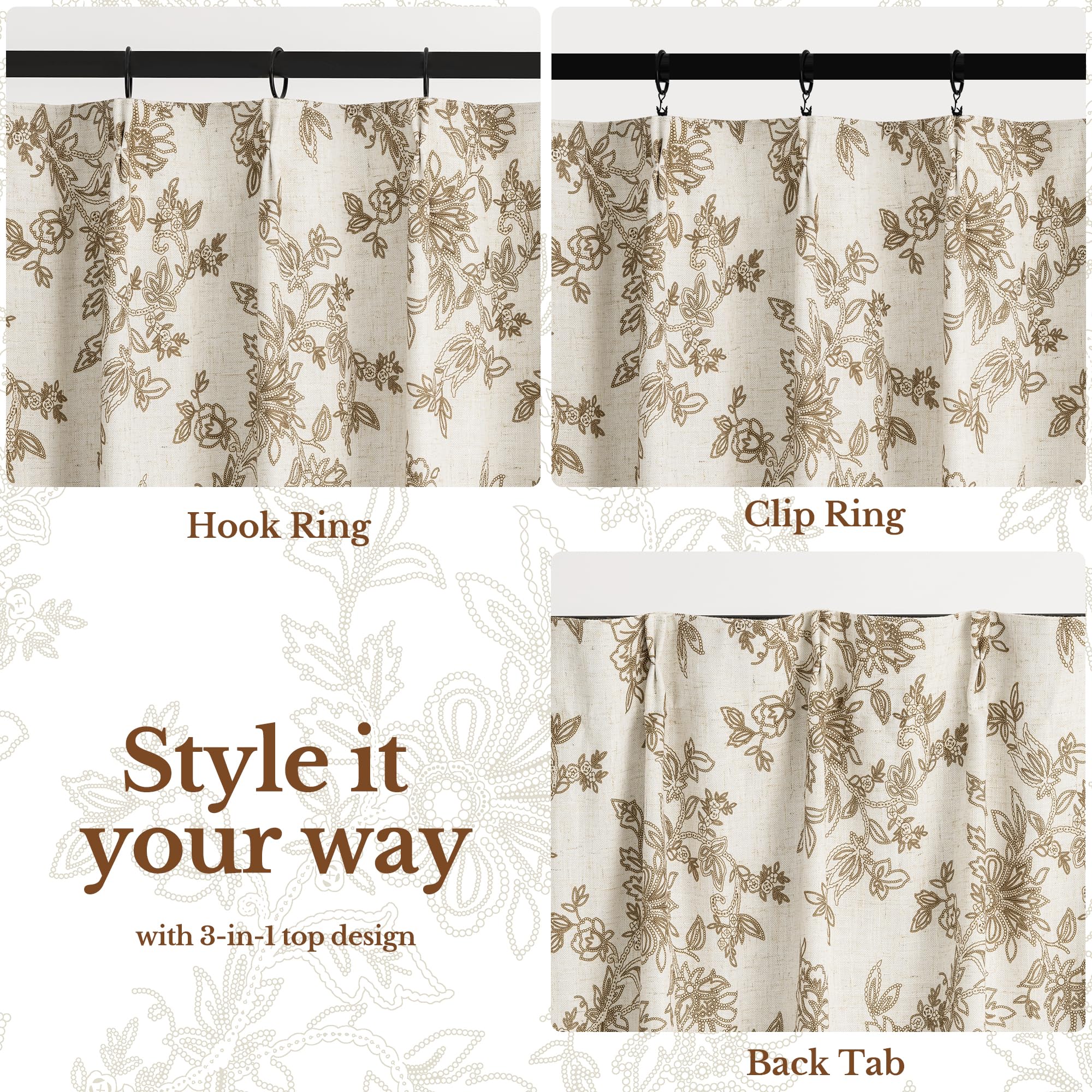 Floral Pinch Pleated Curtains - Blackout & 2 Panels -9