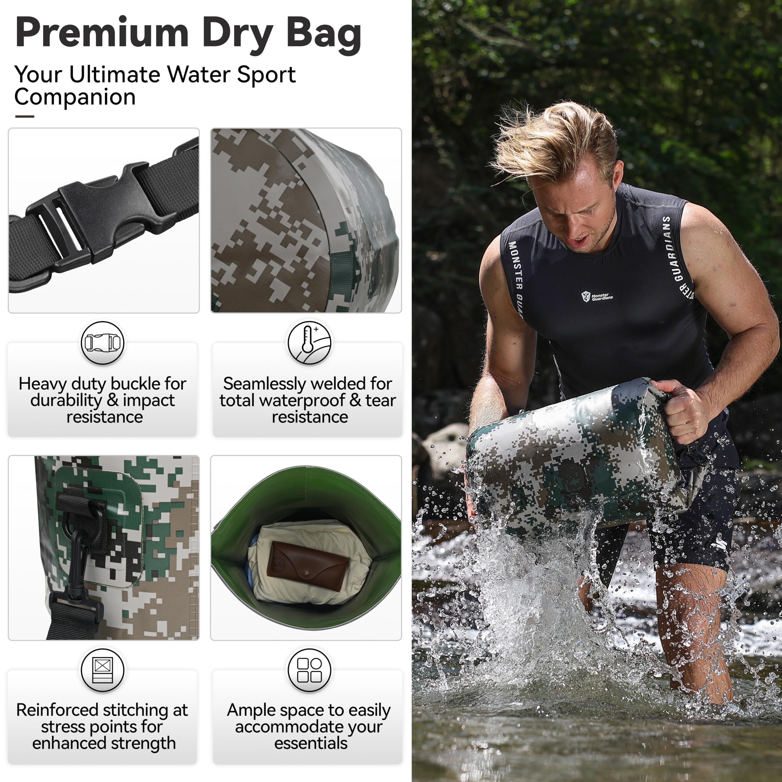 MARCHWAY Zaino impermeabile galleggiante da 5 l/10 l/20 l/30 l/40 l, con parte superiore arrotolabile, mantiene l'attrezzatura asciutta per kayak, rafting, canottaggio, nuoto, campeggio, escursionismo