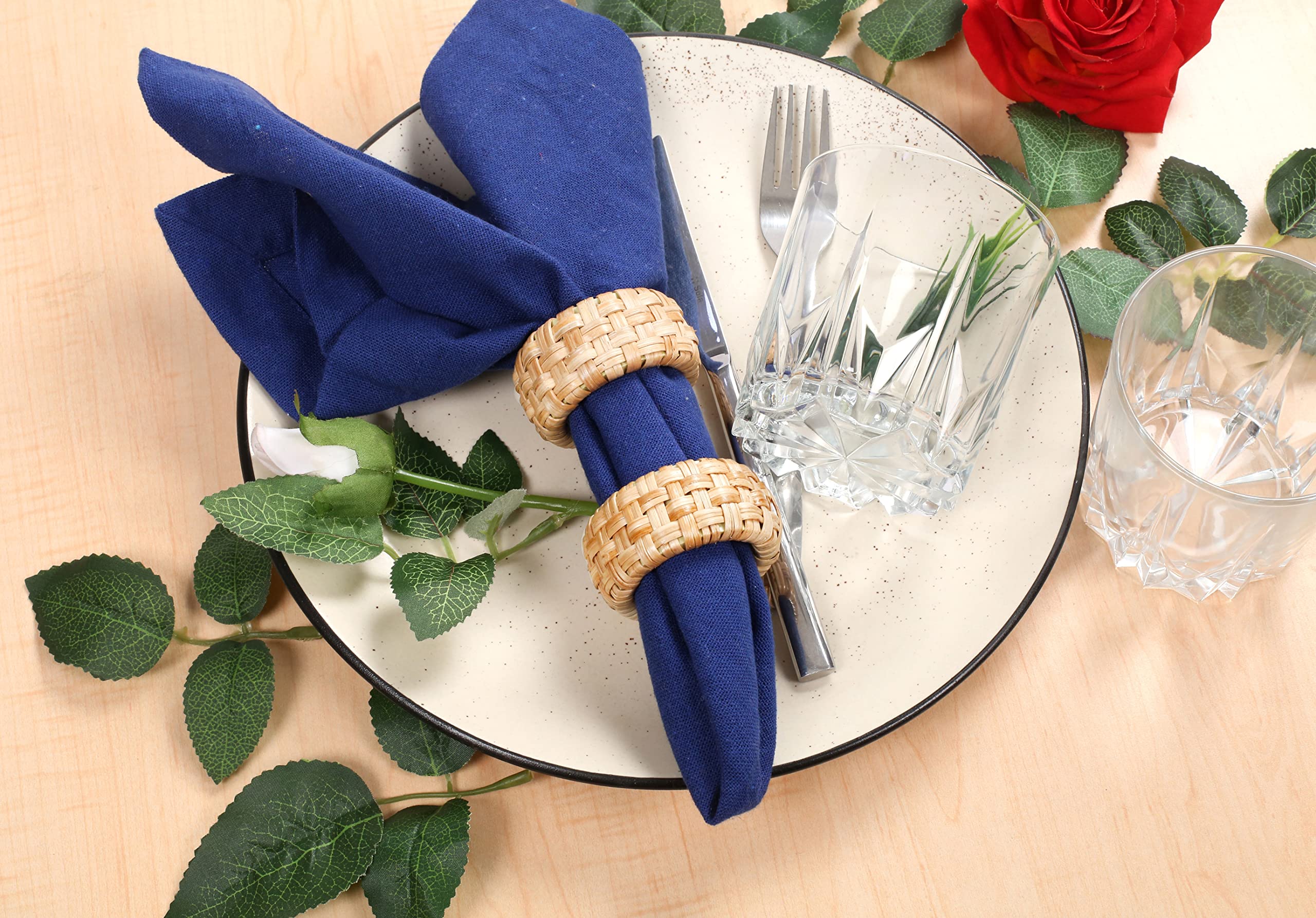 Homebia Designs Natural Rattan Napkin Ring Set of 12 - Beautiful Elegant Decorative Napkin Holder for Dining Table Décor, Easter, Farmhouse, Wedding, Party, Family Gathering, New Year & Everyday Use