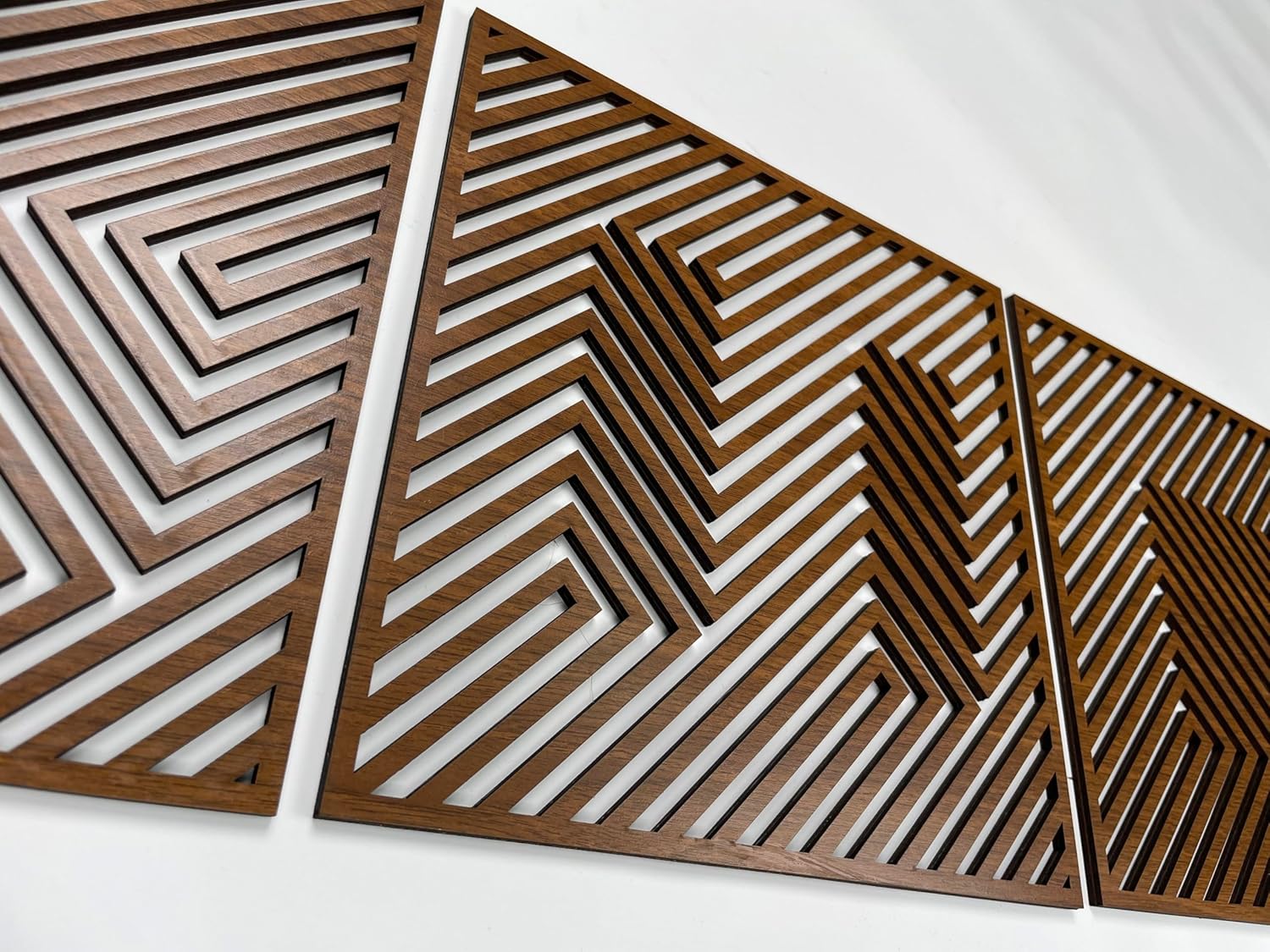 Wood Geometric Wall Art, Large 3D Optical Illusion Wooden Wall Art Modern, Abstract Wood Wall Decor Living Room, 3 Piece Wood Wall Panels