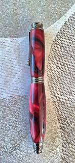 BPT Pen No 427 TM Omega Fountain Pen. Blood Red. Black Swirls Gun Metal Trim