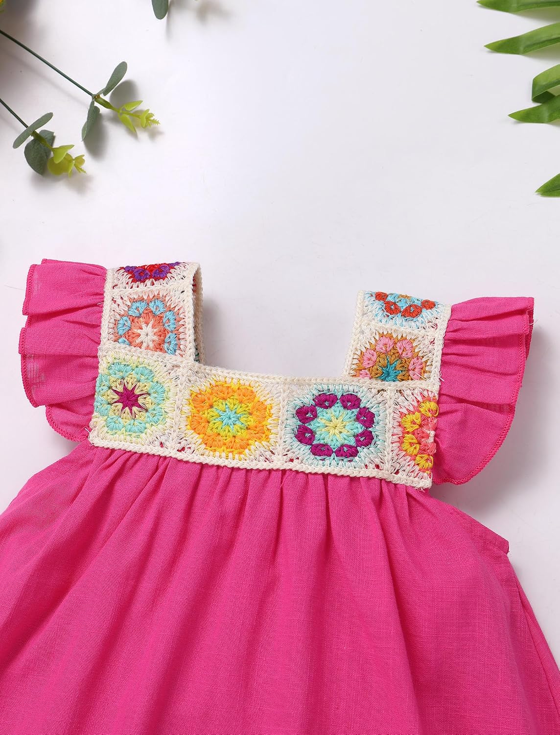 OBEEII Baby Girls Floral Embroidery Mexican Dress Toddler Casual Flutter Sleeve Cinco De Mayo Fiesta Dress with Headband