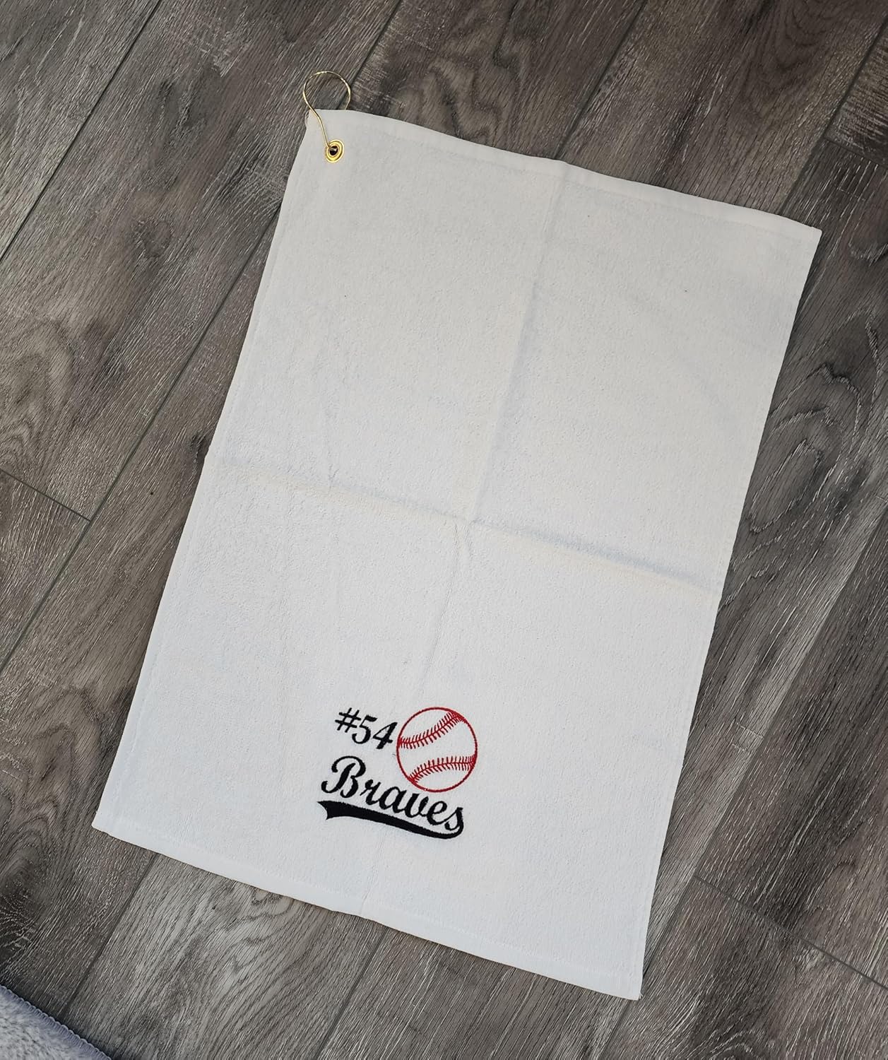 Personalized Baseball Towel with Embroidered Name with Clip - Small Size (White)