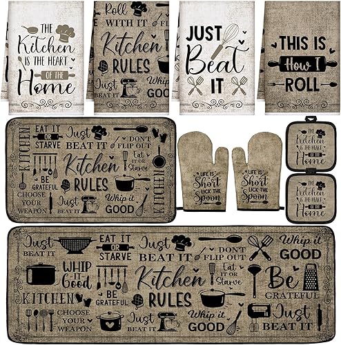 Miniatura 32 de Juego de 10 toallas de cocina de pollo estilo granero, juego de manoplas de horno y soportes para ollas, juego de decoración de cocina de granja