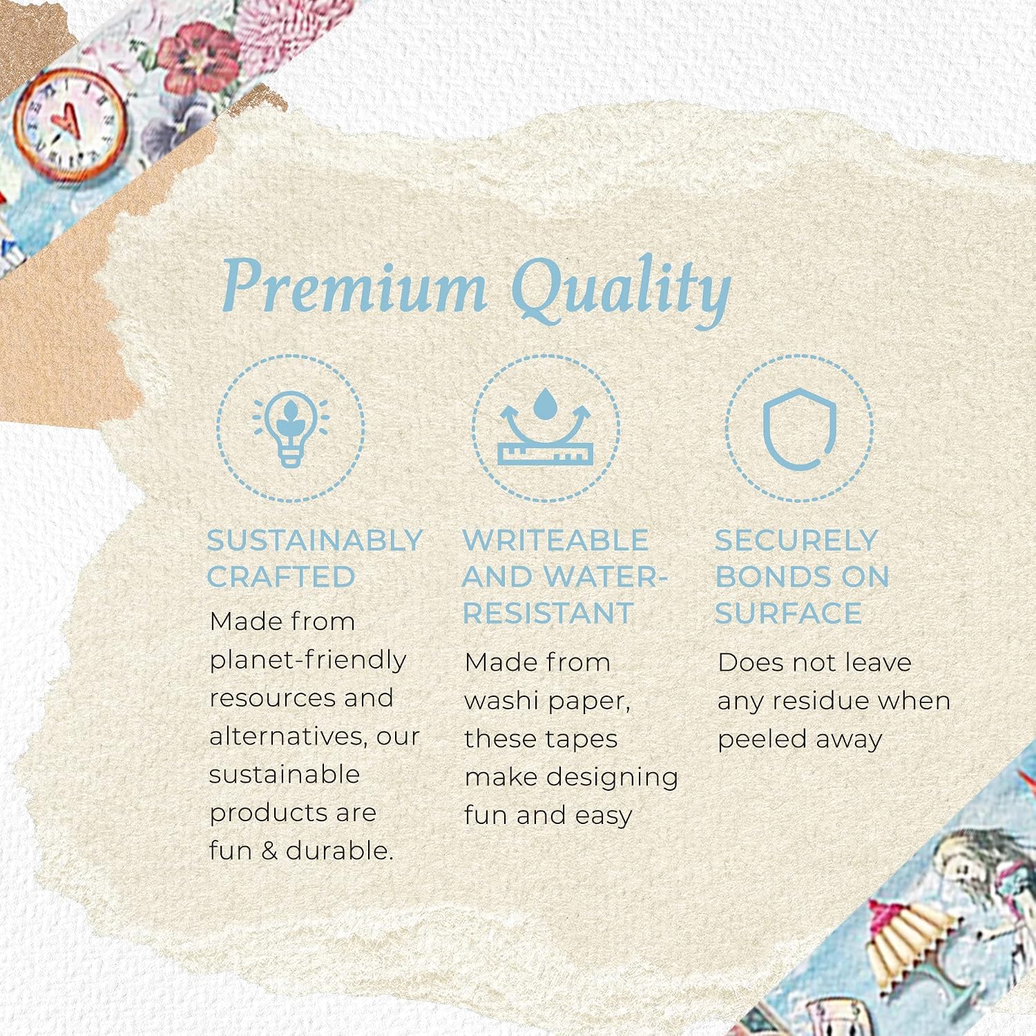 Serenity Fair Alice Adventures in Wonderland Watercolor Washi Tape, Reusable Sticker Tape Roll, Versatile Crafting Supplies, Extra Long Tape, 10 Meters (394 Inches) Long image 4