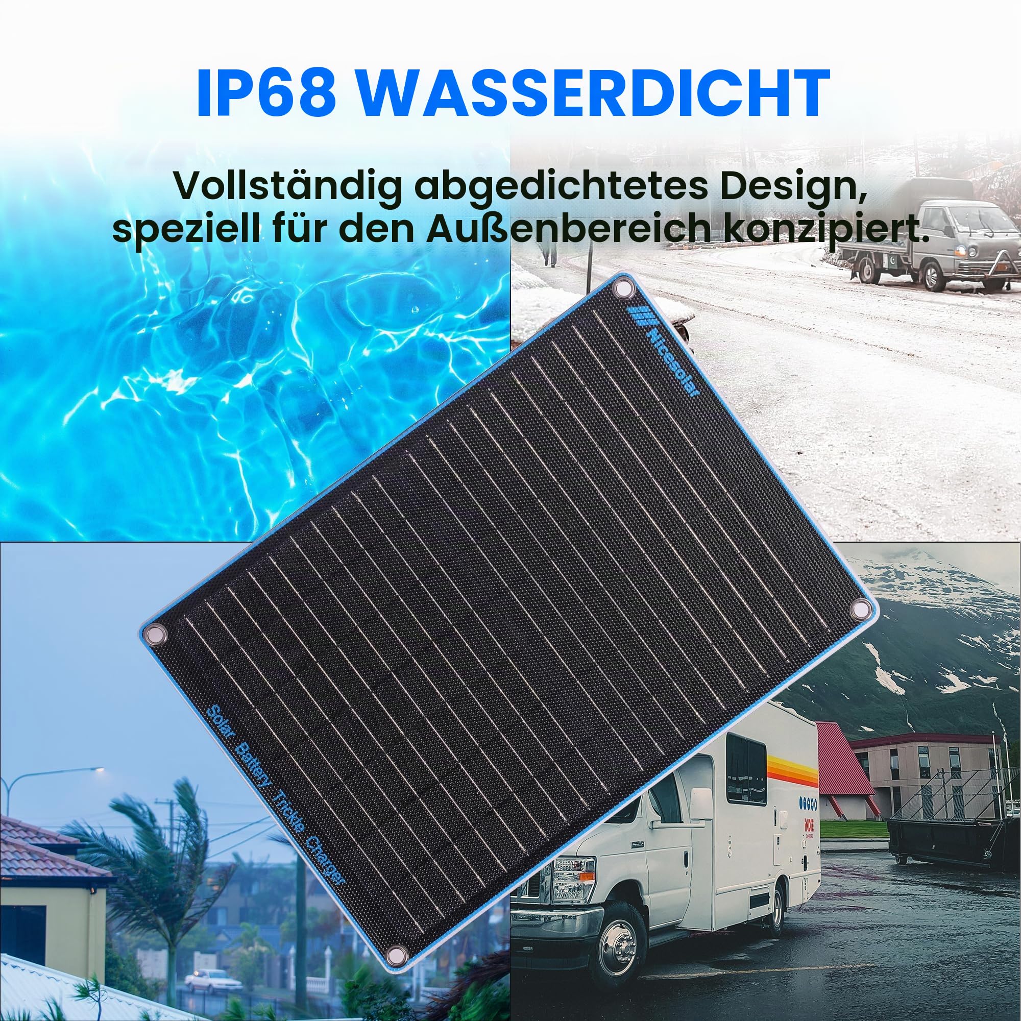 Nicesolar 20W 12V Solarpanel Auto-Batterie Erhaltungsladegerät & Maintainer mit Zigarettenanzünder-Stecker & Krokodilklemme & Batteriekabel für Auto Automobil Motorrad Boot Marine