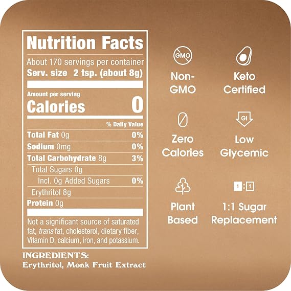 MONK FRUIT IN THE RAW, Golden 48 oz Baker's Bag, Pack of 1, Natural Monk Fruit Sweetener w/Erythritol, Sugar-Free