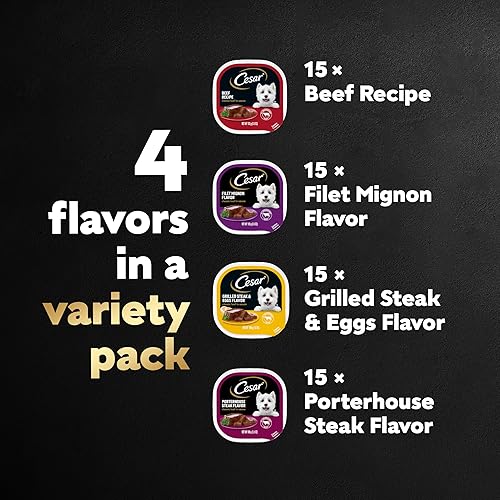 Miniatura 60 de CESAR - Comida húmeda y clásica para perros en un paquete variado de trocitos en salsa de receta de carne de res, filete miñón, pollo a la parrilla