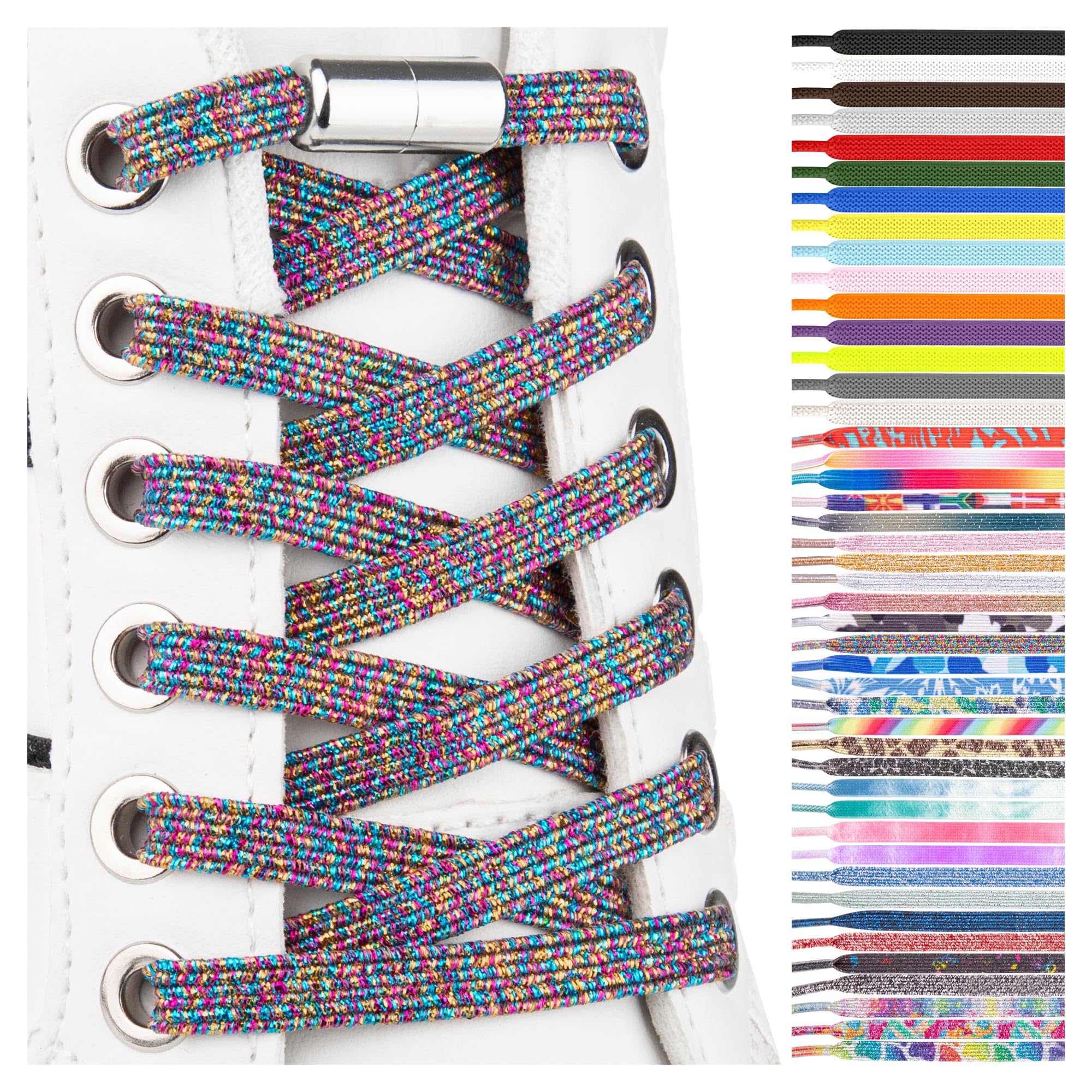 SULPO 2 Paare Schnürsenkel Ohne Binden - Elastische Schnürsenkel hollo für Sneaker, Shoe Laces Schnellverschluss - System mit Metallkapseln, für Erwachsene, Kinder und Senioren