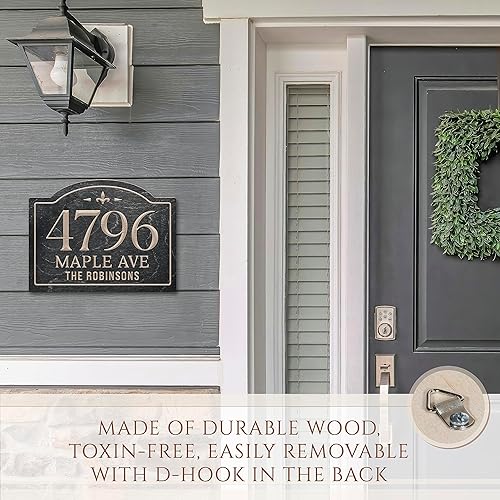 Miniatura 4 de Letrero de dirección de casa personalizado, números de casa personalizados para exteriores, placa de dirección de madera grabada, 5 colores, 14 x