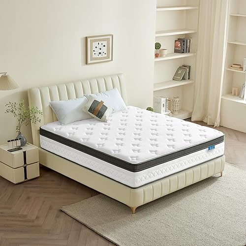 Miniatura 6 de Colchón Queen híbrido de enfriamiento de 12 pulgadas en una caja, firmeza media con espuma viscoelástica de gel y bobinas de bolsillo, aislamiento