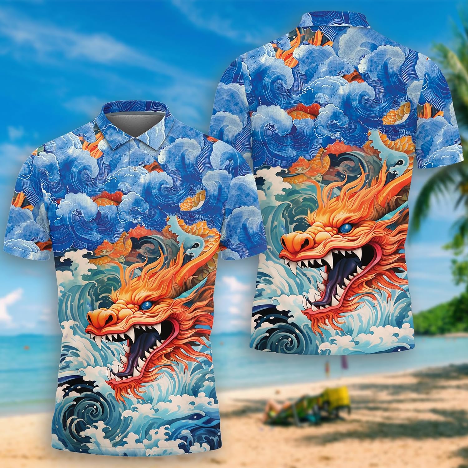 Dragon Polo Shirts for Men- Golf Moisture Wicking Dry Fit Short Sleeve Polo Shirts S14