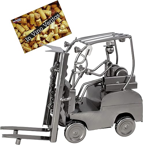 Miniatura 4 de Soporte para botellas de vino 'Carretilla elevadora' - Escultura de metal de mesa - con tarjeta de felicitación