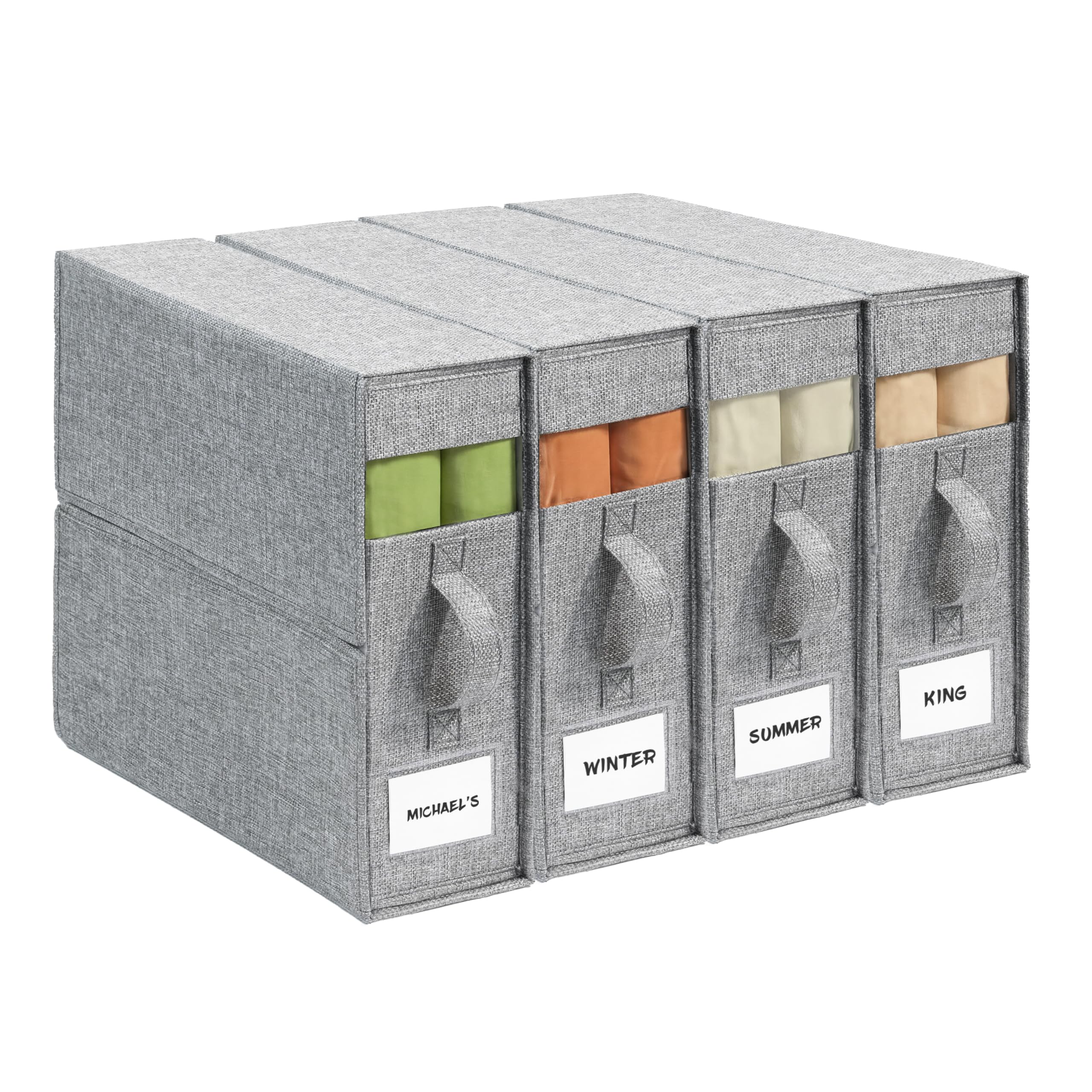 4Pack Sheet Organizers for Linen Closet - King/Queen Size Bedding Storage Boxes with Clear Window, Foldable & Dustproof Linen Organizer for Blankets & Sheet Sets,Grey โ image 1