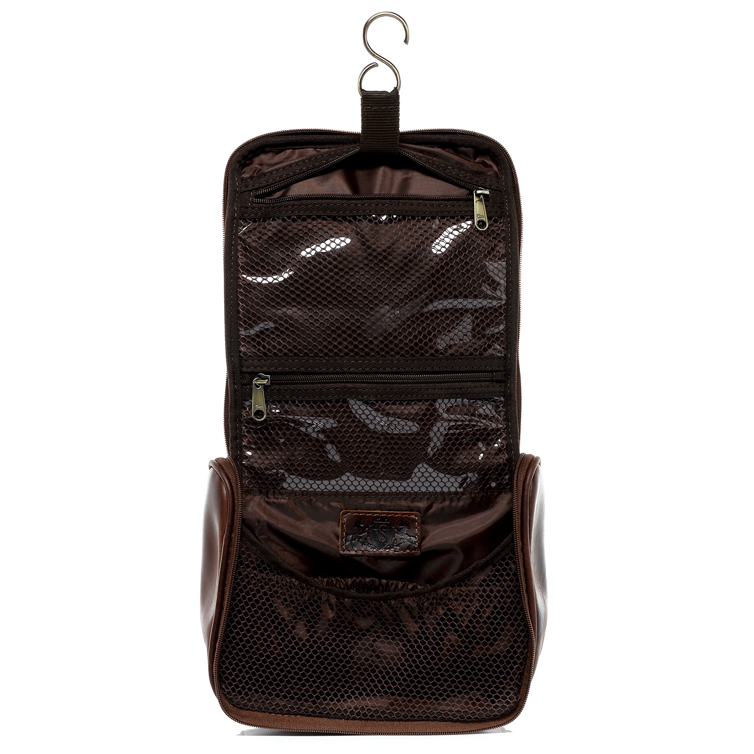 SID & VAIN Trousse de Toilette à pendre Cuir véritable Heathrow Sac de Toilette à Suspendre pour Hommes et Femmes Trousse de Maquillage Marron