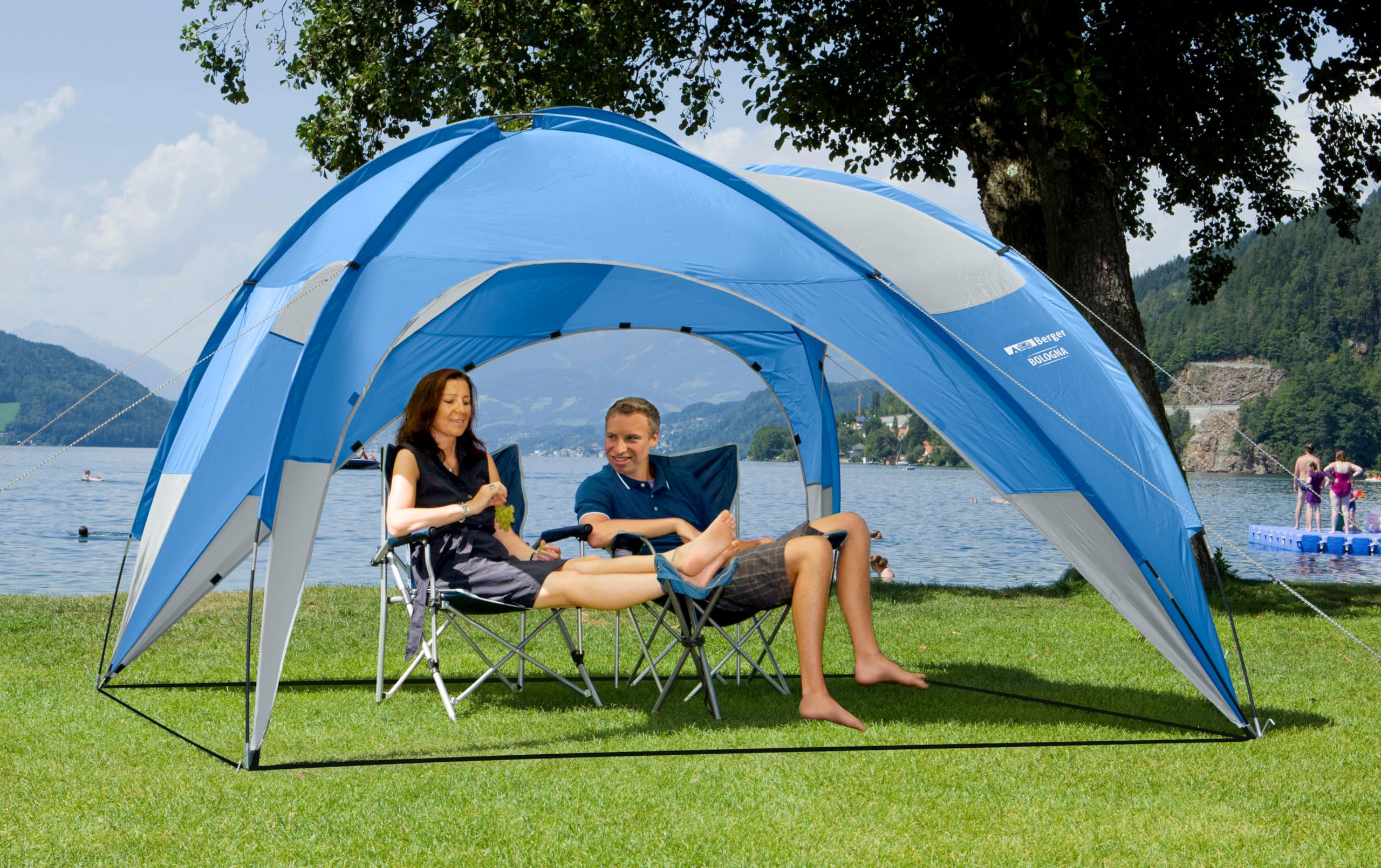 BERGER | Gazebo Bologna per Esterno Resistente - Tenda Da Sole Per Esterno Pieghevole - Ombrellone Da Spiaggia Parasole - Protezione Raggi UV - Gazebo pieghevole Campeggio - 280 x 280 x 190 cm- Blu