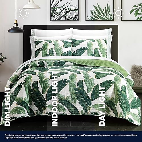 Miniatura 7 de Chic Home Palm Springs Juego de 6 piezas de edredón con estampado de palmeras cosidas, en una bolsa, juego de sábanas, fundas de almohada