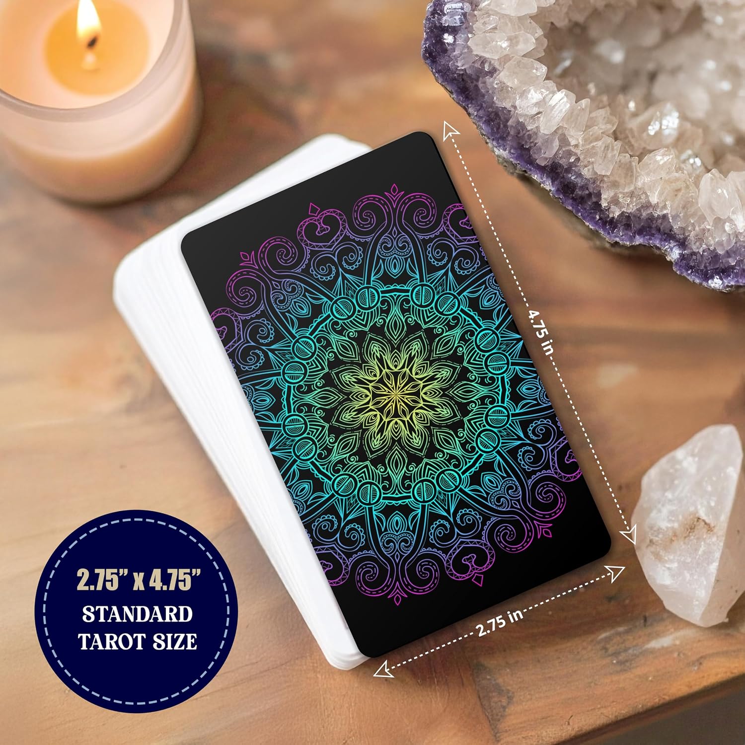 Blank Tarot Cards - 80-Card Deck with Mandala of Light Sacred Geometry Print - Customizable White Backs for Oracle, Affirmation, Manifestation, and Divination - Standard Tarot Size (2.75” x 4.75”)
