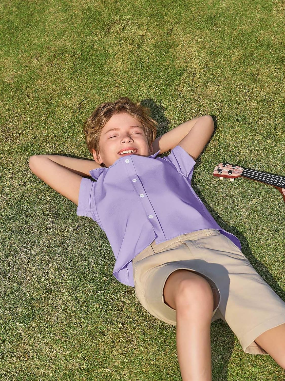 Haloumoning Boys Short Sleeve Dress Shirts Kids Summer School Uniform Button Down Shirt 5-14 Years - Image 4