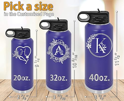 Miniatura 62 de Botellas de agua personalizadas con tapa abatible y pajilla, termo deportivo personalizado de acero inoxidable grabado, monograma personalizado
