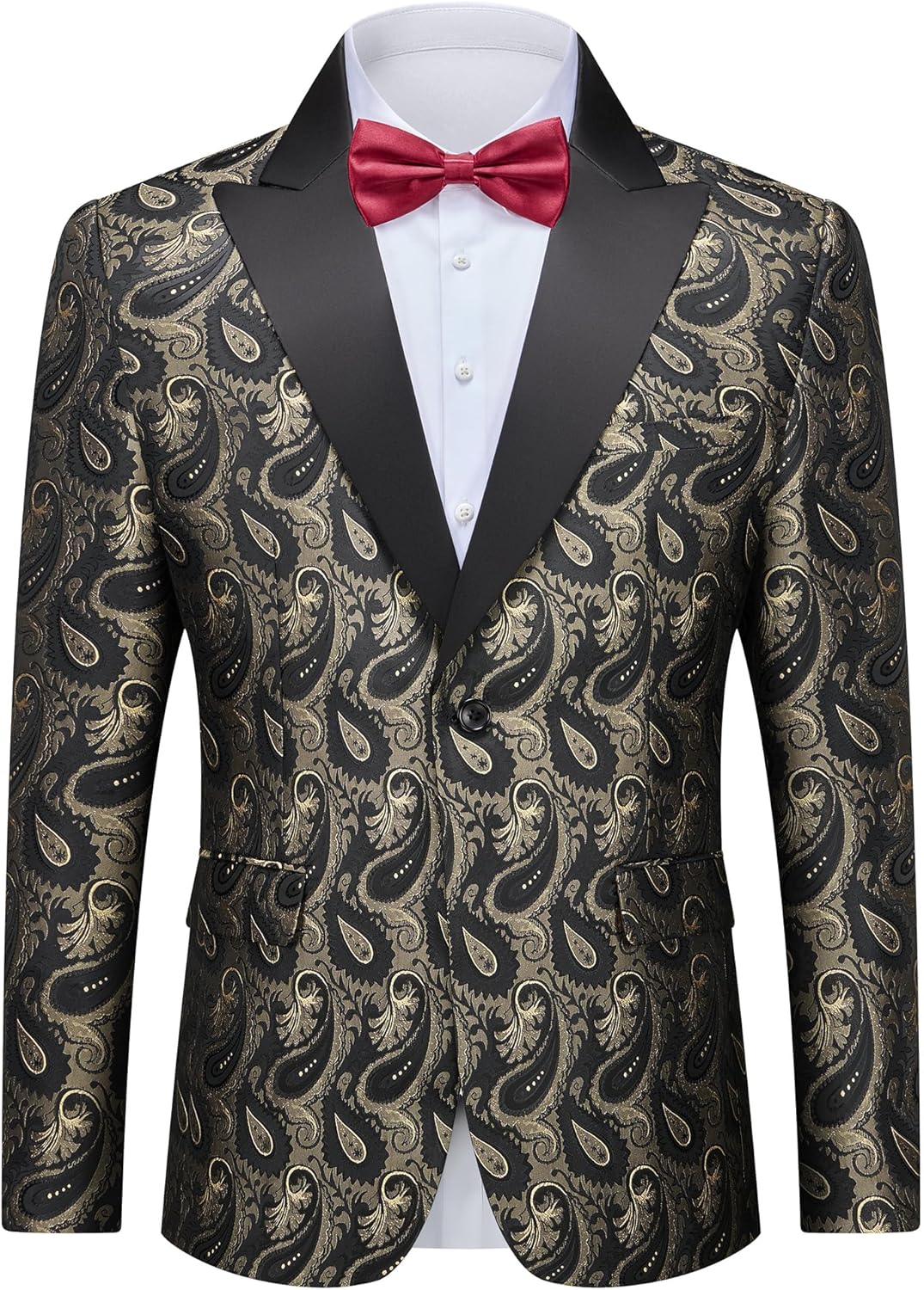 YND Mens Floral Suit Blazer, Slim Fit Paisley Tuxedo Jacket, Shawl Lapel with Bow Tie for Prom, Dinner, Wedding, Party