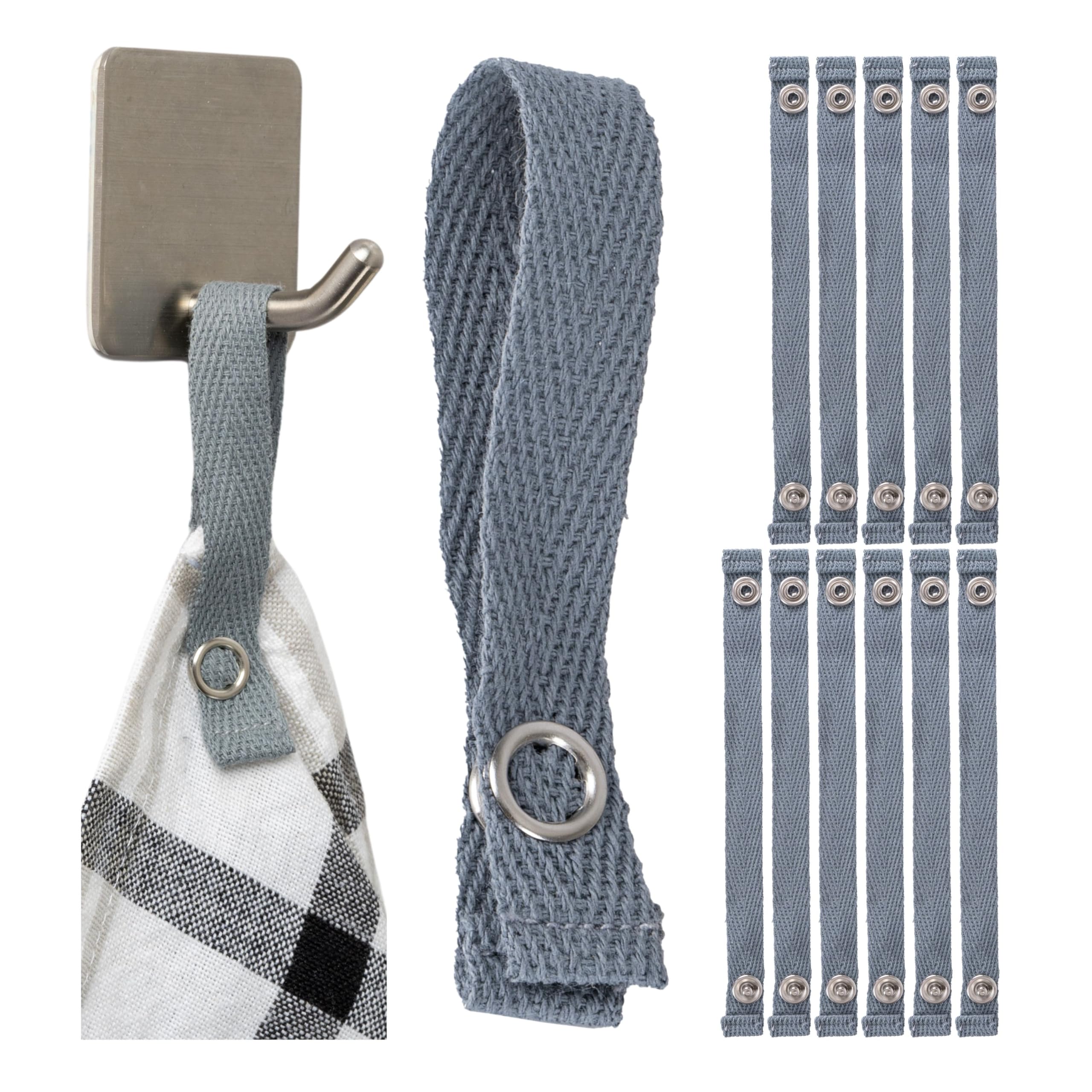 Your Day Mate With Press Stud, Grey, 12 Pcs No-Sew Hangers For Textiles, 12 Pack, 150 X 12 Mm Loops, In Grey, Made Of Cotton, Snap Fastener, Hanger Tabs For Dish Towel, Bath Towel, Cloth, Cloth, Decoration, Camping