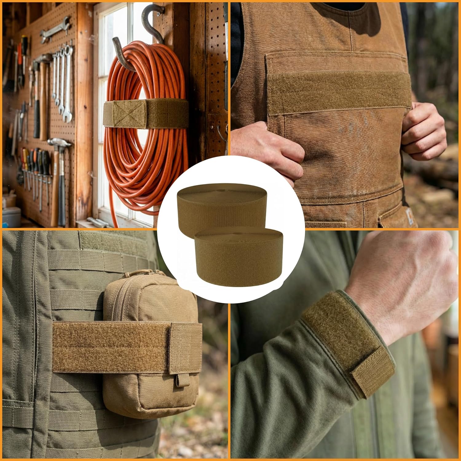 Coyote Brown Sew On Hook and Loop Tape 4 inch Wide Non-Adhesive 25 Yard Length Nylon Fabric Fastener Tape Strong Grip Roll Ideal for Military Gear Uniform Clothes Bags Shoes Pants DIY Crafts