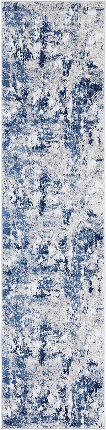 SAFAVIEH Skyler Collection 2'2" x 9' Grey / Navy SKY562M Modern Abstract Non-Shedding Living Room Entryway Foyer Hallway Bedroom Runner Rug